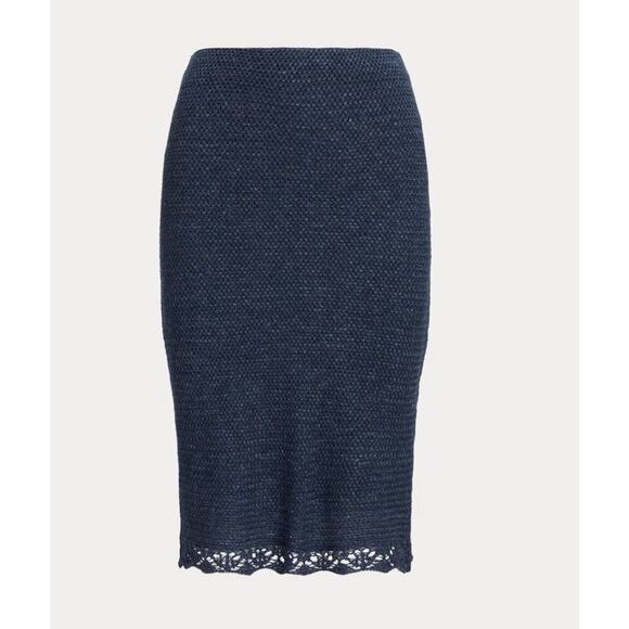 Ralph Lauren Collection Purple Label Ruffle Hem Linen Pencil Skirt Blue Lace M - Picture 6 of 13